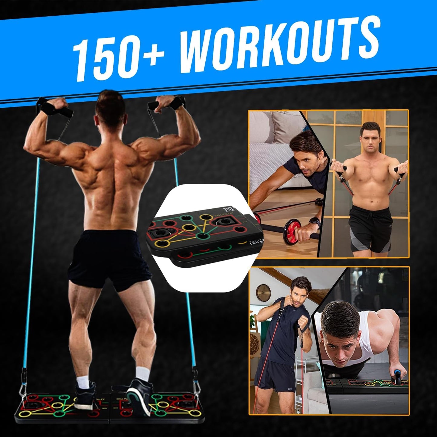 Push up Board Exercise Equipment by  - at Home Workout Equipment - Includes Resistance Bands Set, Ab Roller Wheel, Pilates Bar - Full Body Workout for Men & Women, Gift for Boyfriend