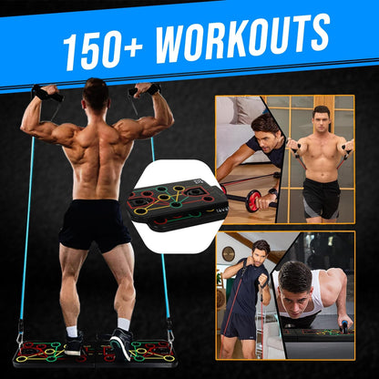 Push up Board Exercise Equipment by  - at Home Workout Equipment - Includes Resistance Bands Set, Ab Roller Wheel, Pilates Bar - Full Body Workout for Men & Women, Gift for Boyfriend