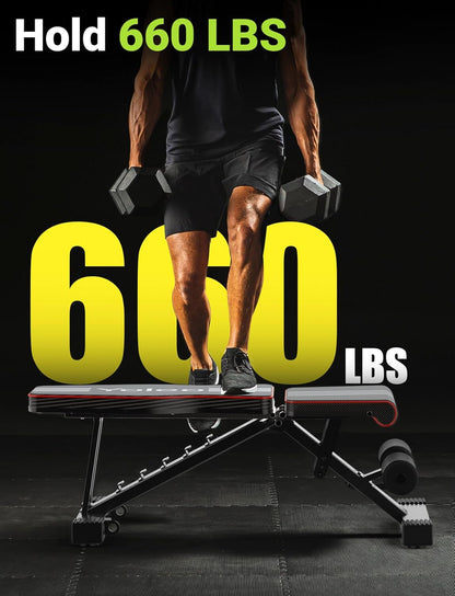 Adjustable Weight Bench for Full Body Workout; Foldable Bench Press Bench of Home Gym Strength Training; Incline Decline Flat Utility Workout Bench with Quick Folding& Fast Adjustment (Black)