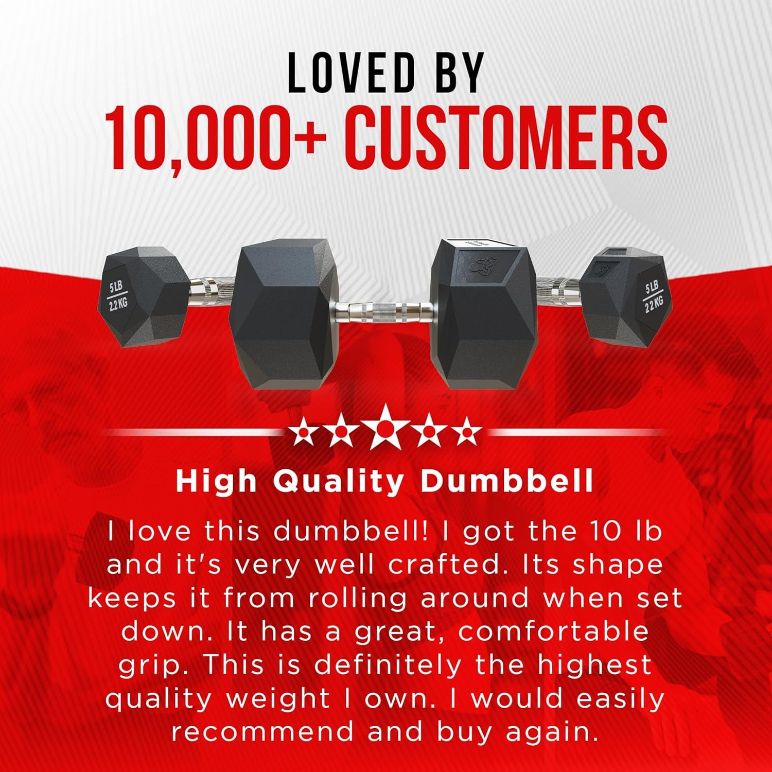 Prism Dumbbell for Strength Training - 5 Lb to 70 Lb Rubber Encased Cast Iron for Gym and Home Workout by