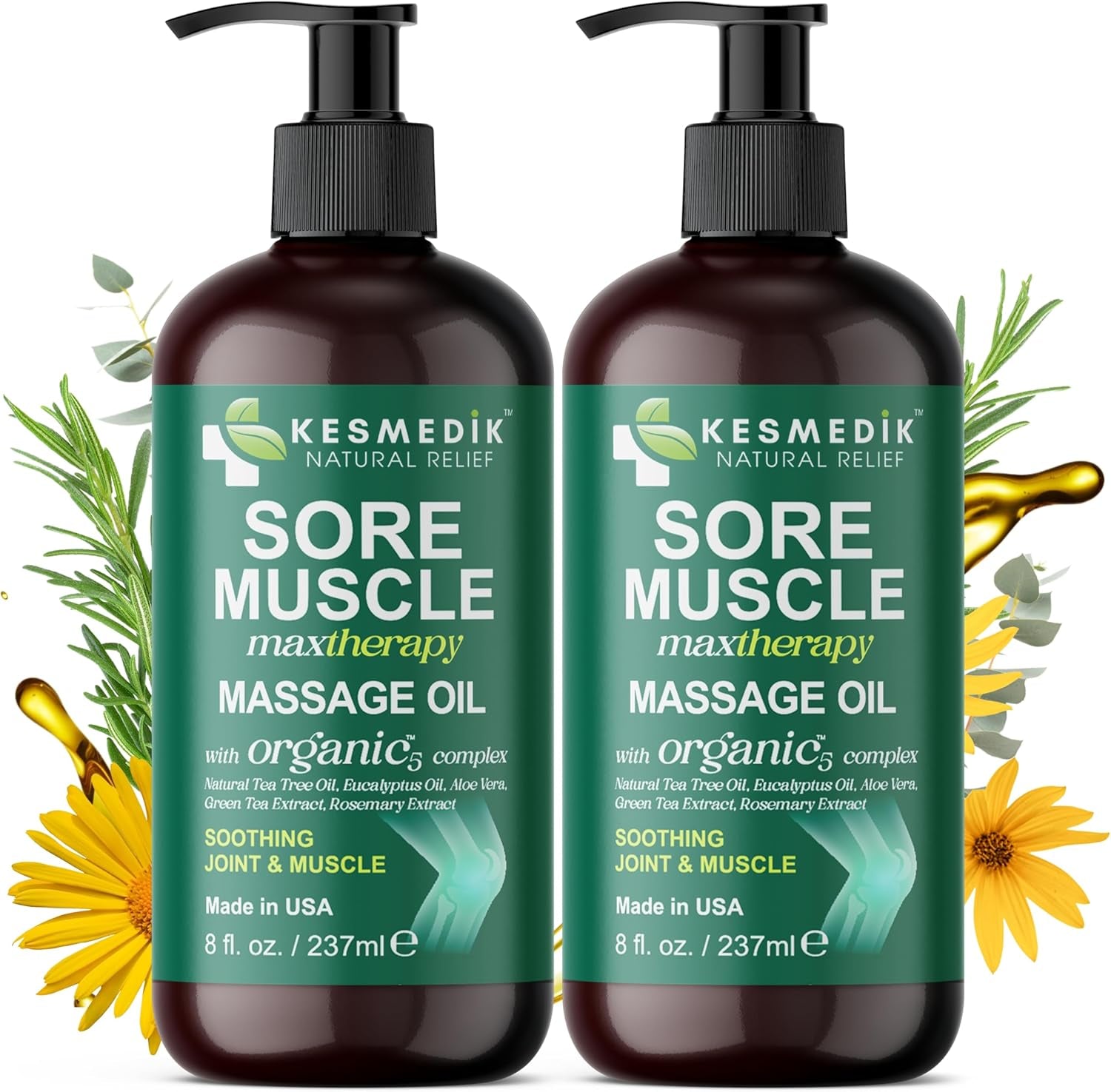 Sore Muscle Massage Oil for Massage Therapy | Arnica, Eucalyptus & Tea Tree Oil Blend for Deep Muscle Relief & Recovery, Softens Skin & anti Cellulite Care – Professional & Home Use (2-Pack)
