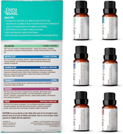 Essential Oil Blends (Set of 6) - Natural Essential Oil Set, Aromatherapy Oil Blends for Diffusers - Breathe Easy, Tranquility, Harmony, Calming Sleep, Relaxation & Thrive
