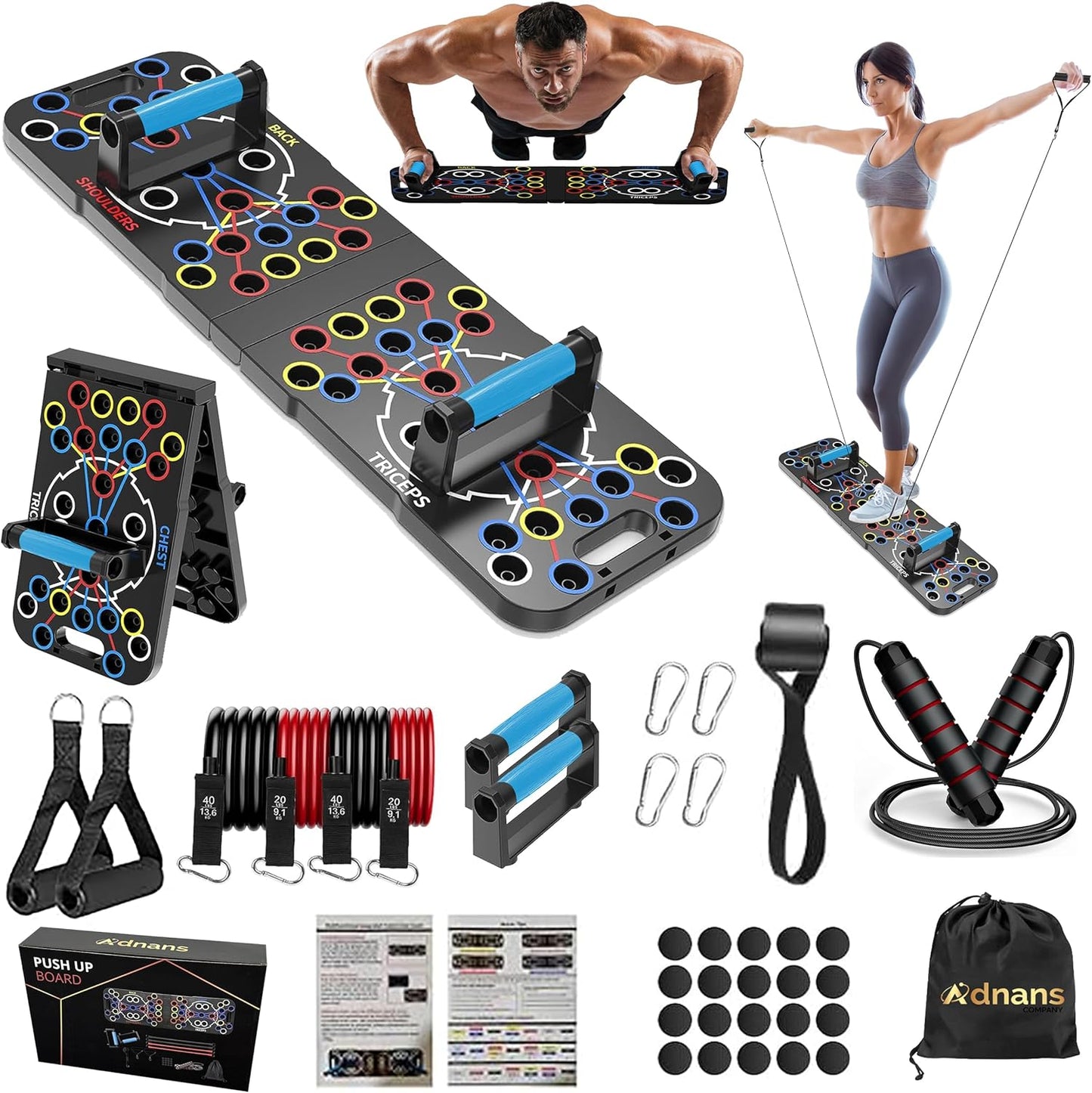 54 in 1 Upgraded Foldable Push up Board - Multi-Functional Push up Bar, Resistance Bands with Handles and Jumping Rope, at Home Workout Equipment for Perfect Push Up