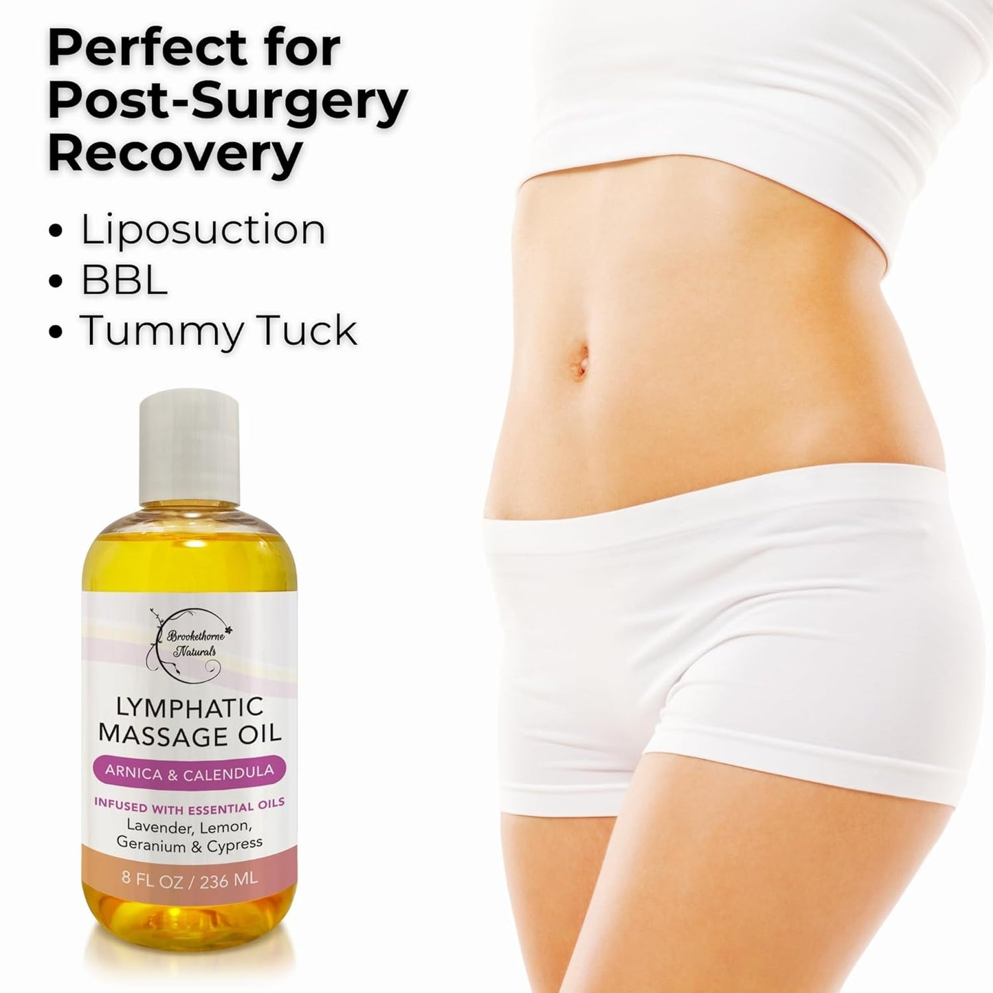 Lymphatic Massage Oil for Massage Therapy & Natural Lymphatic Drainage | Premium Quality with Arnica & Lavender Oil | for Post Surgery Recovery & Detox | 8Oz by