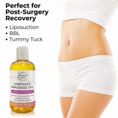 Lymphatic Massage Oil for Massage Therapy & Natural Lymphatic Drainage | Premium Quality with Arnica & Lavender Oil | for Post Surgery Recovery & Detox | 8Oz by