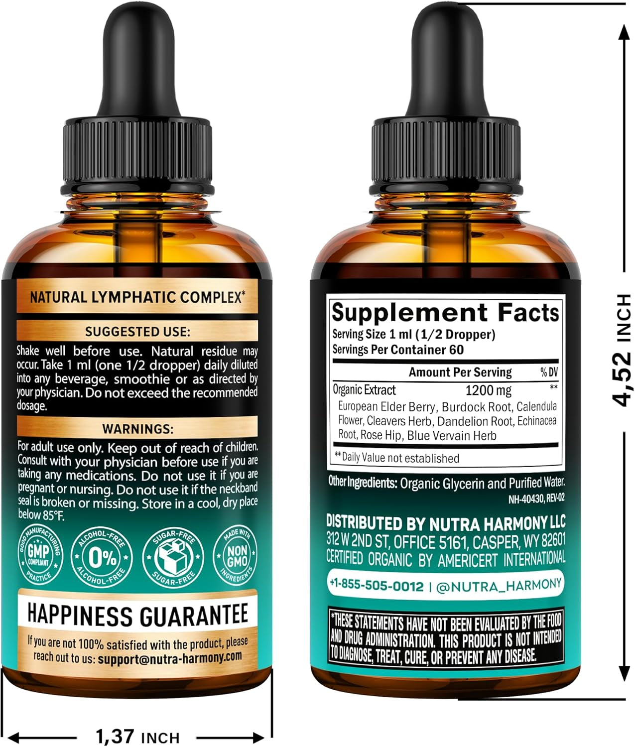 USDA Organic Lymphatic Drainage Supplement - Echinacea | Elderberry | Dandelion | Rosehip | Cleavers | Calendula | Burdock - Made in USA - Lymph System Drops - Immune Support, Cleanse & Detox, 2 Fl Oz