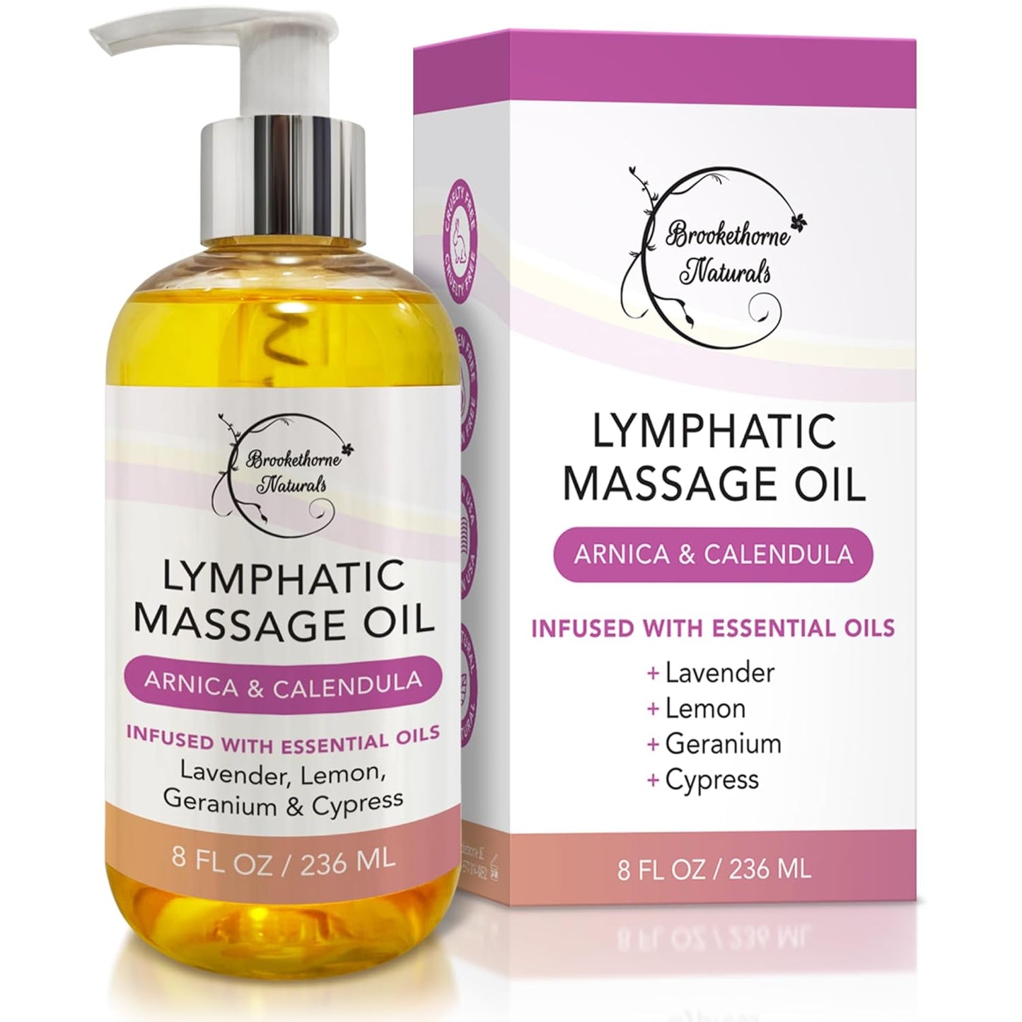 Lymphatic Massage Oil for Massage Therapy & Natural Lymphatic Drainage | Premium Quality with Arnica & Lavender Oil | for Post Surgery Recovery & Detox | 8Oz by
