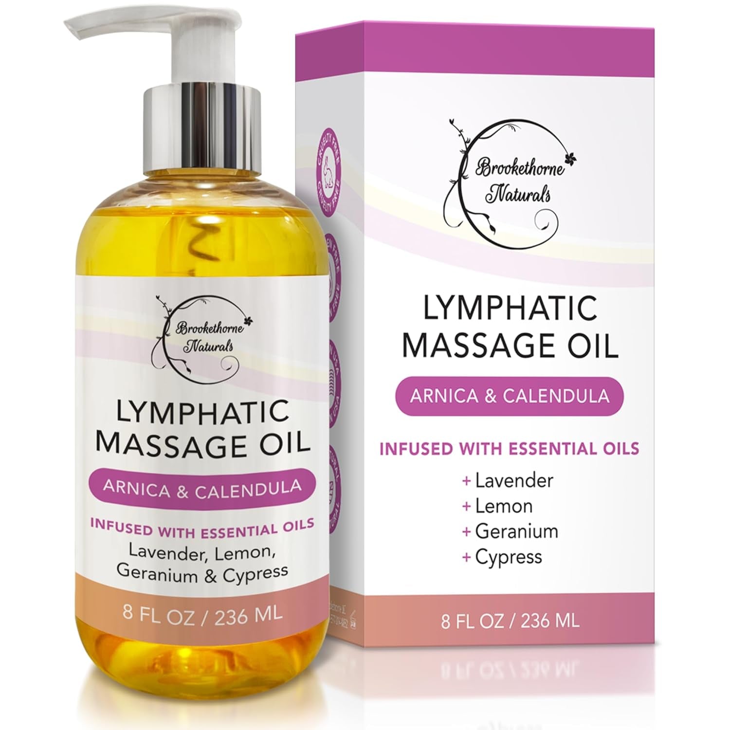 Lymphatic Massage Oil for Massage Therapy & Natural Lymphatic Drainage | Premium Quality with Arnica & Lavender Oil | for Post Surgery Recovery & Detox | 8Oz by