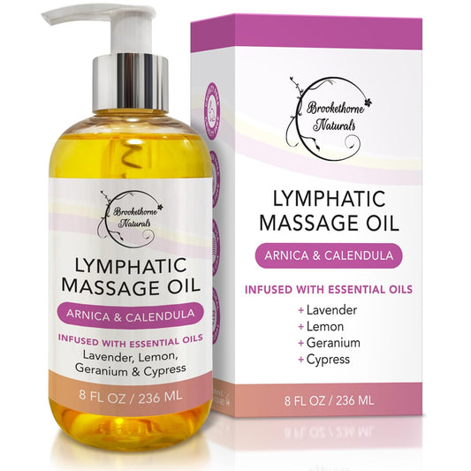Lymphatic Massage Oil for Massage Therapy & Natural Lymphatic Drainage | Premium Quality with Arnica & Lavender Oil | for Post Surgery Recovery & Detox | 8Oz by
