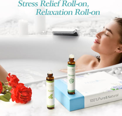Aromatherapy Essential Oils Roll on Set, Natural Pre-Diluted Blend Oils for Skin Use, Relaxation Gift for Women & Men, Pack 6 X10Ml