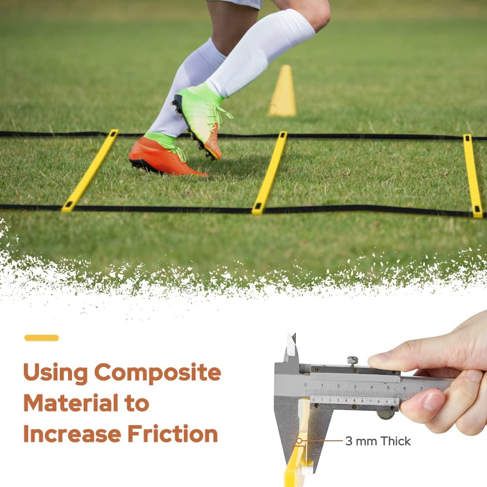 Agility Ladder,Football Training Equipment Set,4 Agility Hurdles, 20 Feet12 Rungs Speed Ladder,12 Disc Cones,Resistance Parachute, Jump Rope, 4 Resistance Bands