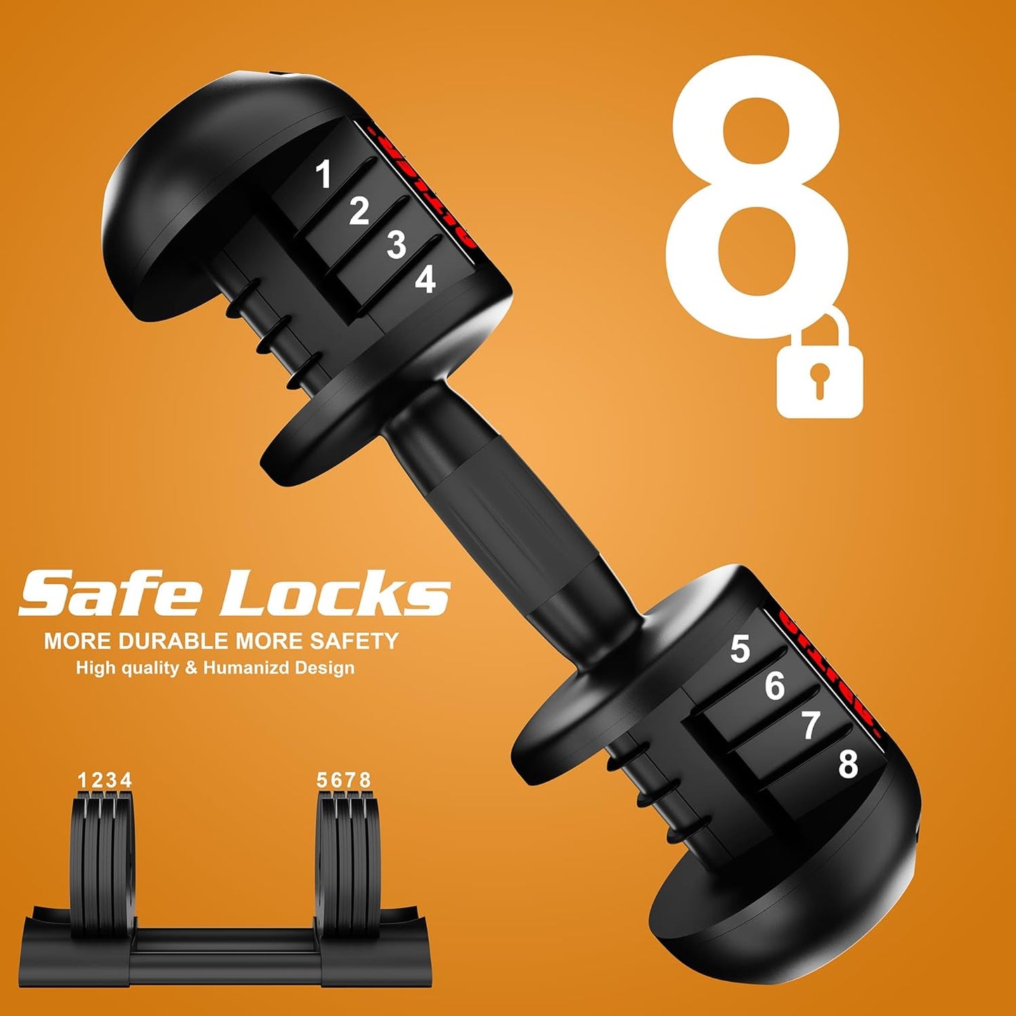 52LB Dumbbell Set with Tray for Workout Strength Training Fitness, Adjustable Weight Dial Dumbbell with Anti-Slip Handle and Weight Plate for Home Exercise