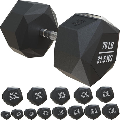 Prism Dumbbell for Strength Training - 5 Lb to 70 Lb Rubber Encased Cast Iron for Gym and Home Workout by
