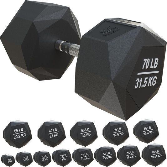 Prism Dumbbell for Strength Training - 5 Lb to 70 Lb Rubber Encased Cast Iron for Gym and Home Workout by