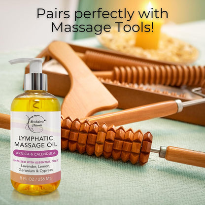 Lymphatic Massage Oil for Massage Therapy & Natural Lymphatic Drainage | Premium Quality with Arnica & Lavender Oil | for Post Surgery Recovery & Detox | 8Oz by