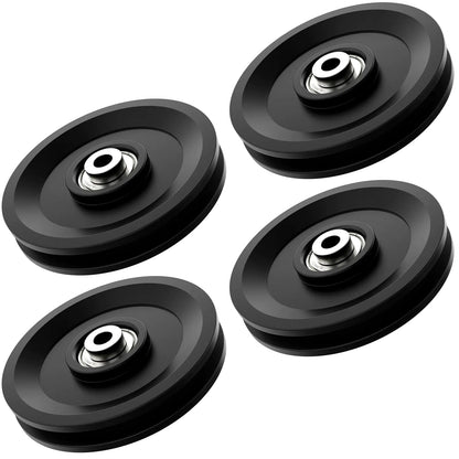 114mm/4.5" Cable Pulley Wheel Universal Gym Nylon Bearing Pulley Attachment Weight Pulley System Replacement for Home Gym Cable Machine Pulldown Smith Machine Lifting System Garage (Black-4pcs)