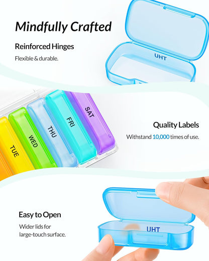7 Packs Extra Large Pill Organizer, Portable Pill Box 7 Day for Pocket, Purse, Weekly Pill Case with Dual-Protection Design, Pill Container for Medication, Vitamin, Fish Oil, Supplement