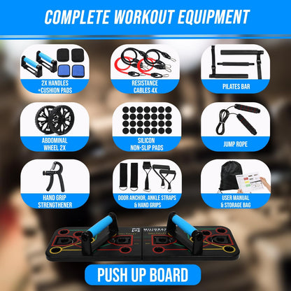 Push up Board Exercise Equipment by  - at Home Workout Equipment - Includes Resistance Bands Set, Ab Roller Wheel, Pilates Bar - Full Body Workout for Men & Women, Gift for Boyfriend