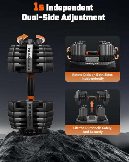 Adjustable Dumbbell Set, 5-52.5Lb Free Weight Dumbbells, 15 in 1, Quick Adjust Weight Set with Non-Slip Handles and Tray, Dumbbells for Home Gym Exercise Strength Training, Unisex