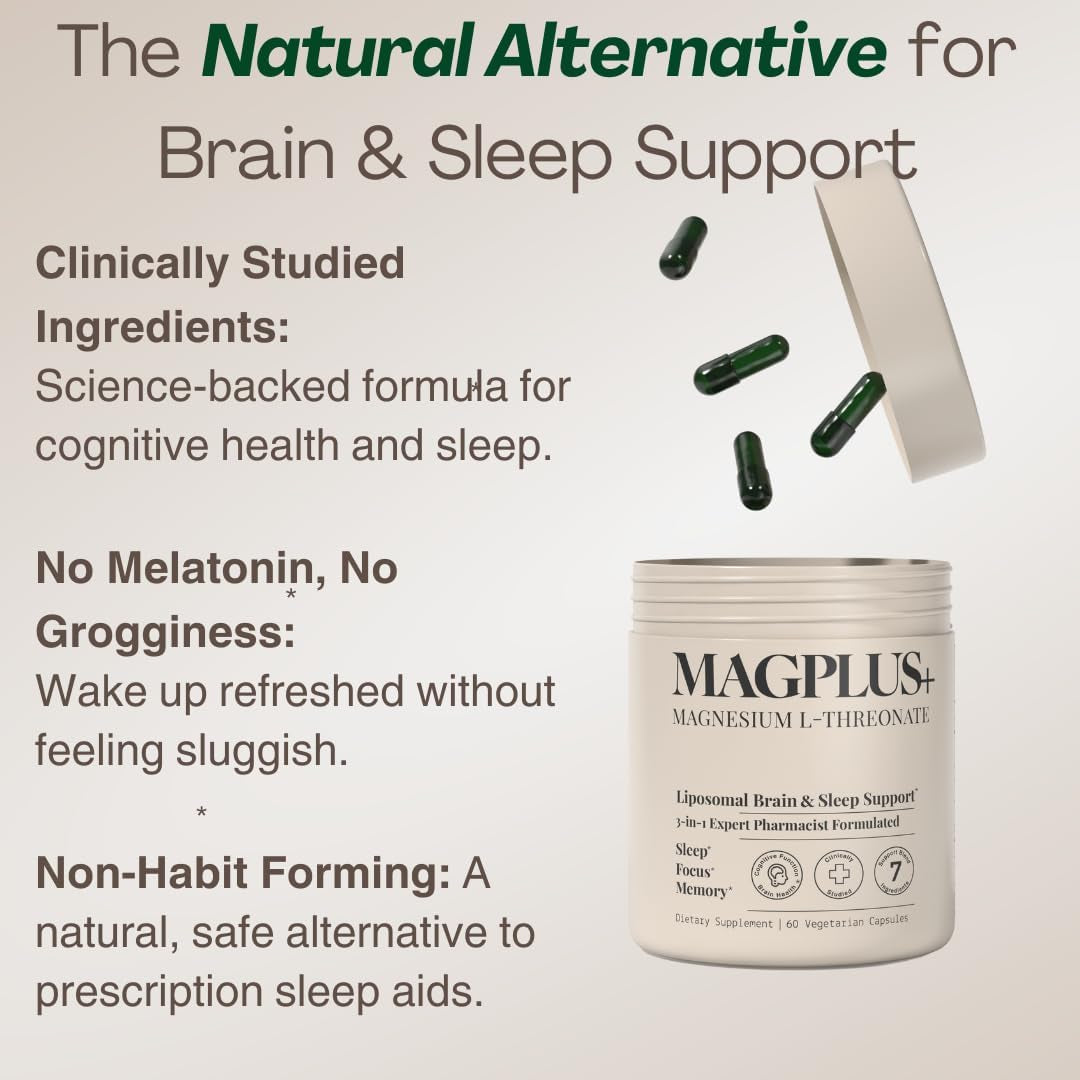 MAGPLUS+ Magnesium L-Threonate Supplement – Liposomal High Absorption with Apigenin & L-Theanine – Deep Sleep, Calm Mood, Brain & Memory Support