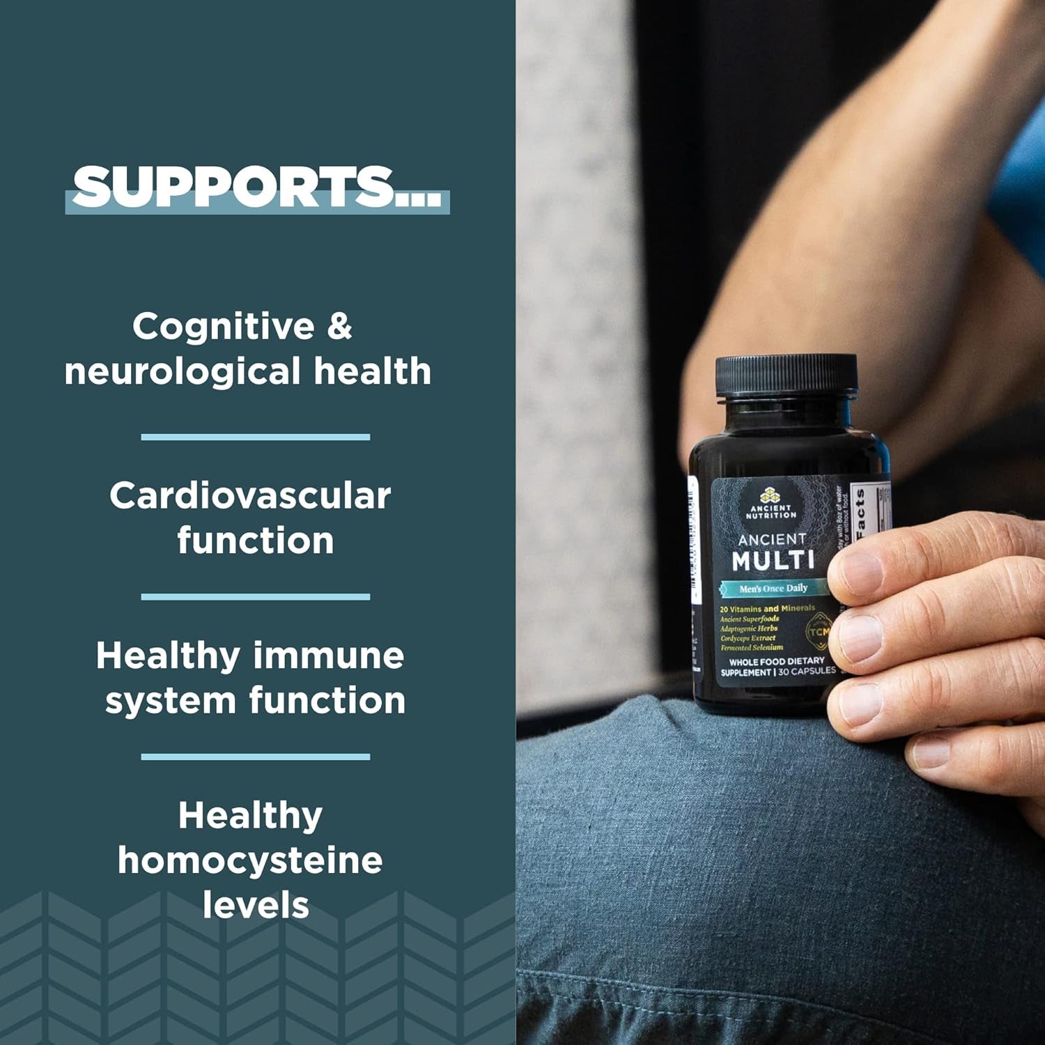 Multivitamin for Men, Ancient Multi Men'S Once Daily Vitamin Supplement 30 Ct, Vitamin A, Vitamin B and Vitamin K2, Fenugreek Seed, Supports Immune System, Paleo and Keto Friendly
