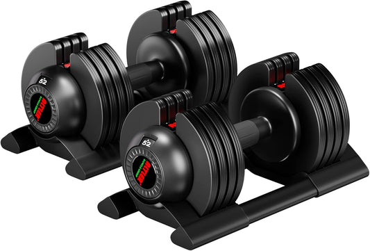 52LB Dumbbell Set with Tray for Workout Strength Training Fitness, Adjustable Weight Dial Dumbbell with Anti-Slip Handle and Weight Plate for Home Exercise