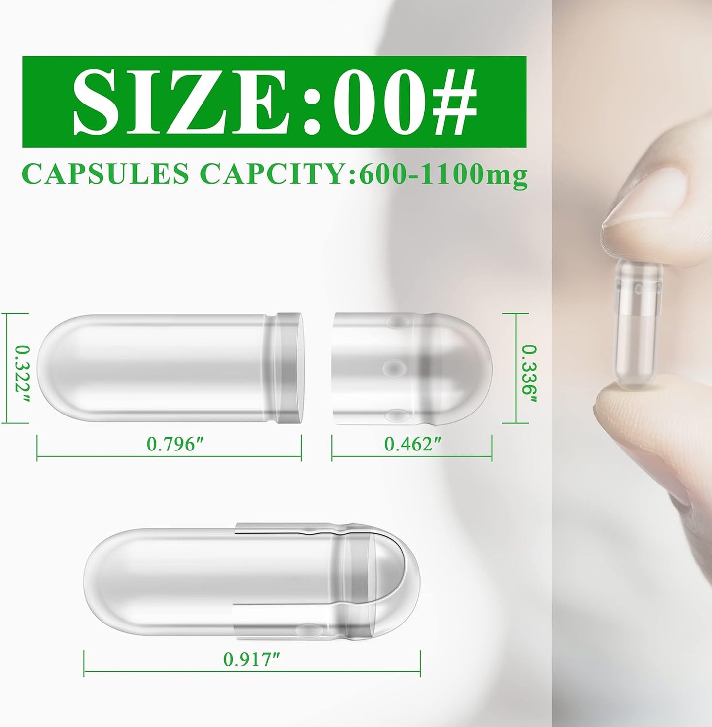Size 00 Empty Capsules Vegetarian (100 Count) Bundle with Micro Lab Spoon, Clear Fillable Veggie Pill Capsules 00 for Making Your Own Supplements