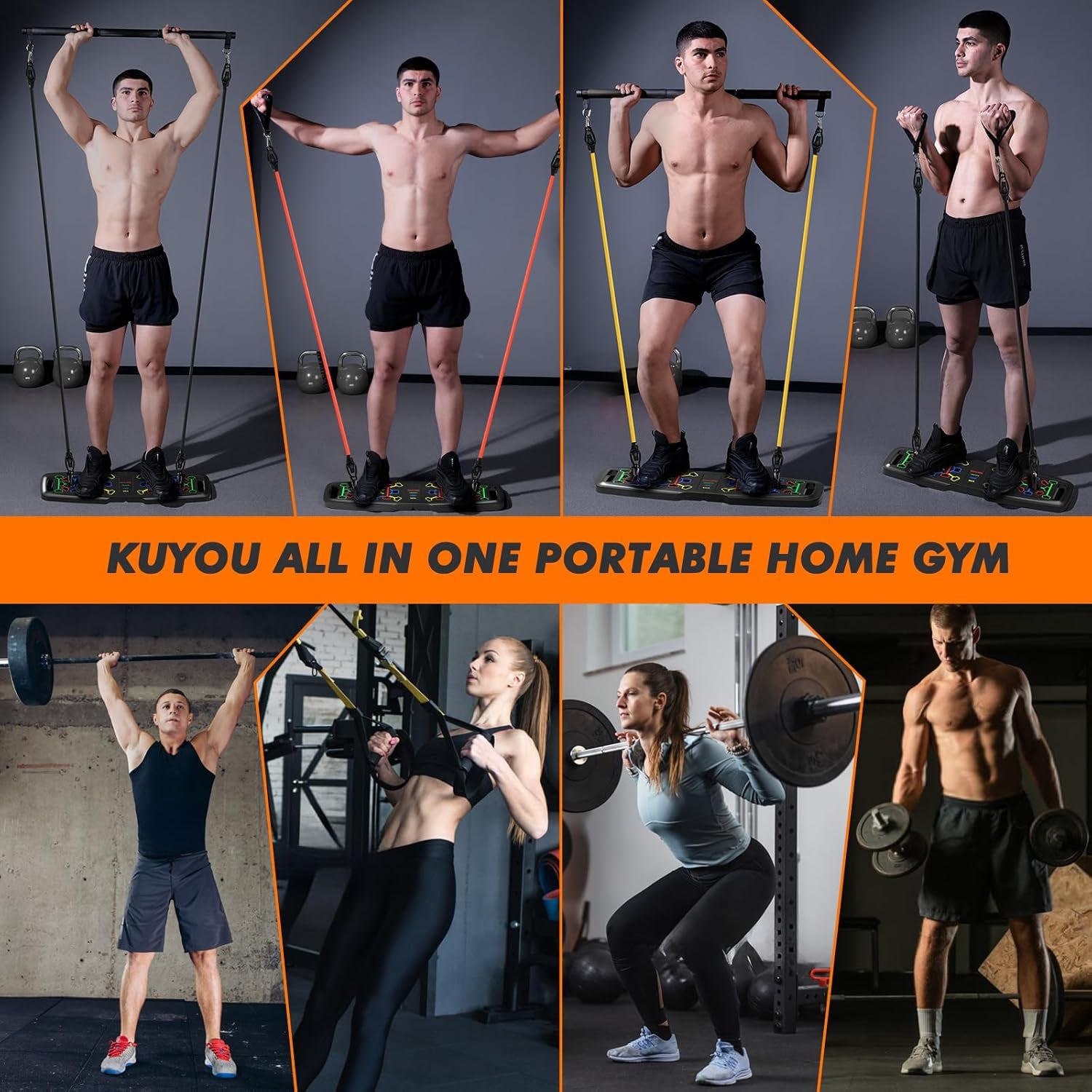 Portable Home Gym Workout Equipment, Push up Board, Pilates Bar & Fitness Accessories with Resistance Bands for Upper Body Strength Training Full Body Workout at Home