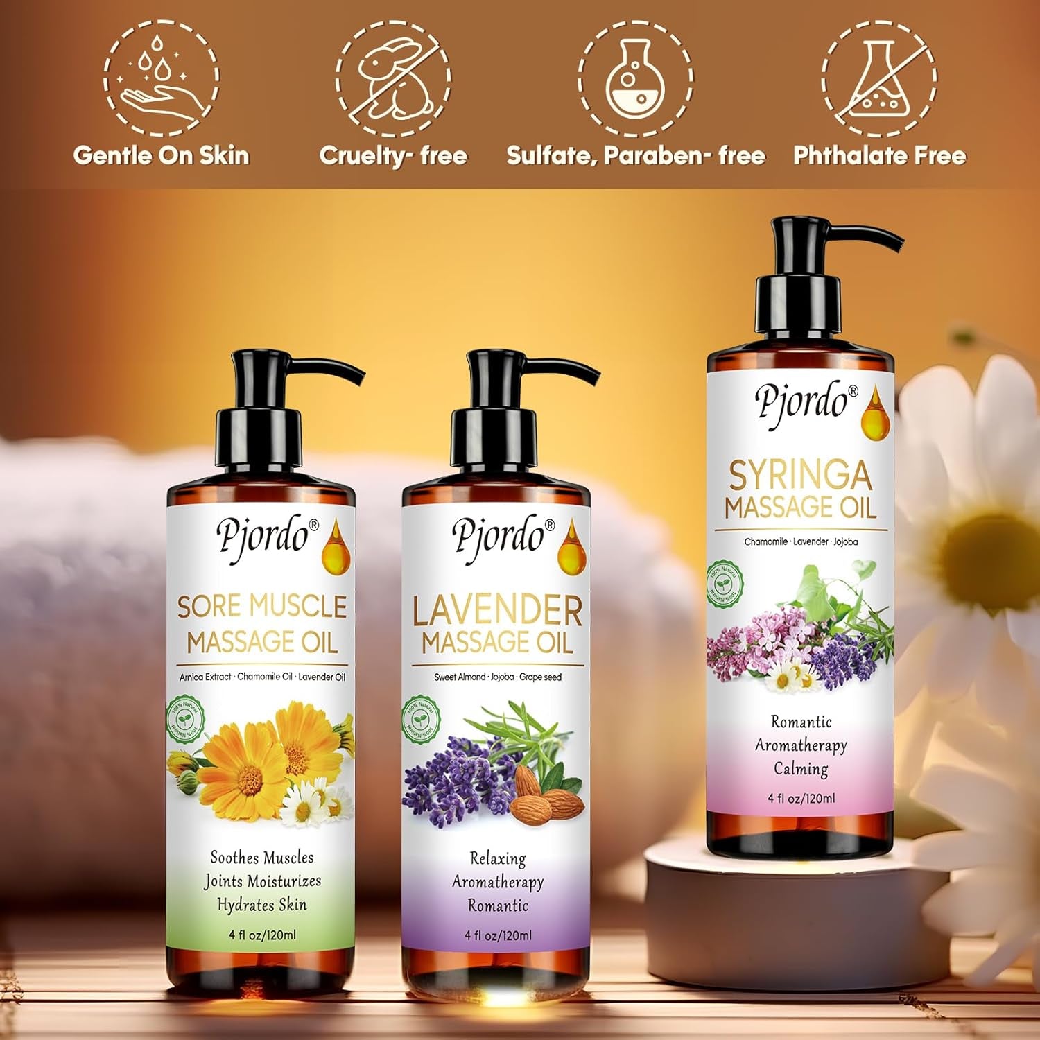 Fathers Day Gift for Husband, Body Massage Oil for Massage Therapy Kit, Lilac, Lavender, Sore Muscle Arnica Oil with Massage Roller Ball, Relaxing Massage Oils for Date Night