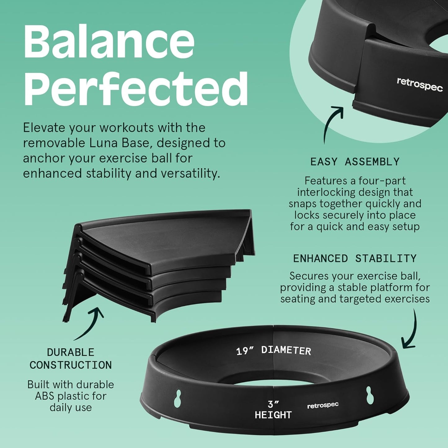 Luna Exercise Ball, Base & Pump/Ball & Pump with Anti-Burst Material - Fitness Gym Swiss Ball - Perfect for Balance, Stability, Yoga, Pilates, Pregnancy & Birthing