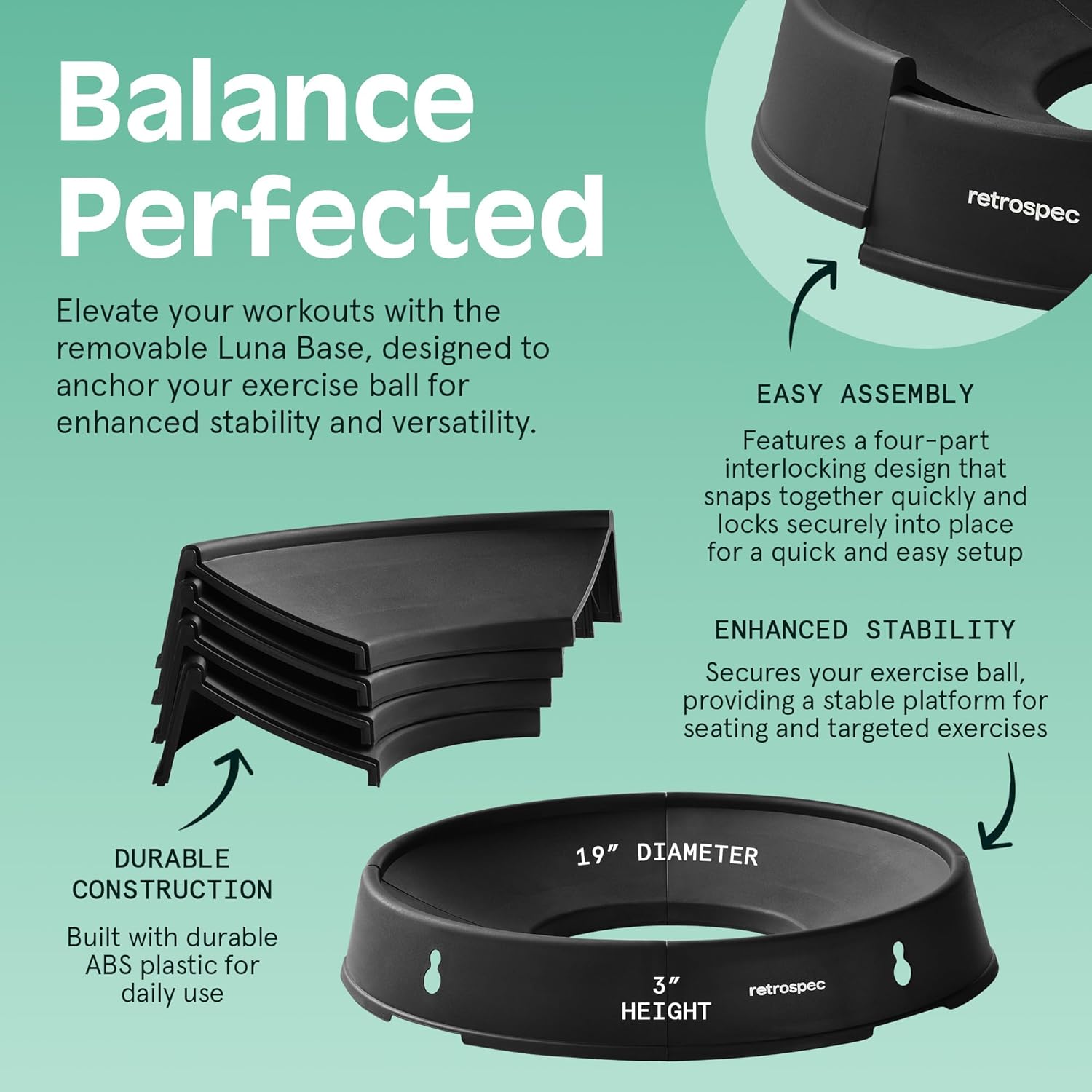 Luna Exercise Ball, Base & Pump/Ball & Pump with Anti-Burst Material - Fitness Gym Swiss Ball - Perfect for Balance, Stability, Yoga, Pilates, Pregnancy & Birthing
