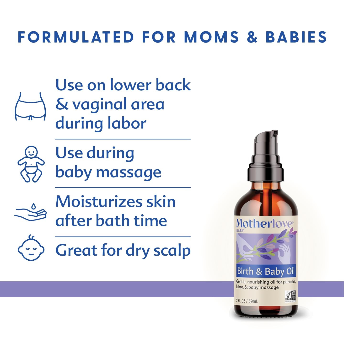 Birth & Baby Oil (2 Oz) Gentle Lavender-Infused Oil for Perineal, Labor & Baby Massage—Non-Gmo, Organic Herbs