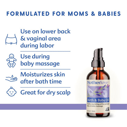 Birth & Baby Oil (2 Oz) Gentle Lavender-Infused Oil for Perineal, Labor & Baby Massage—Non-Gmo, Organic Herbs