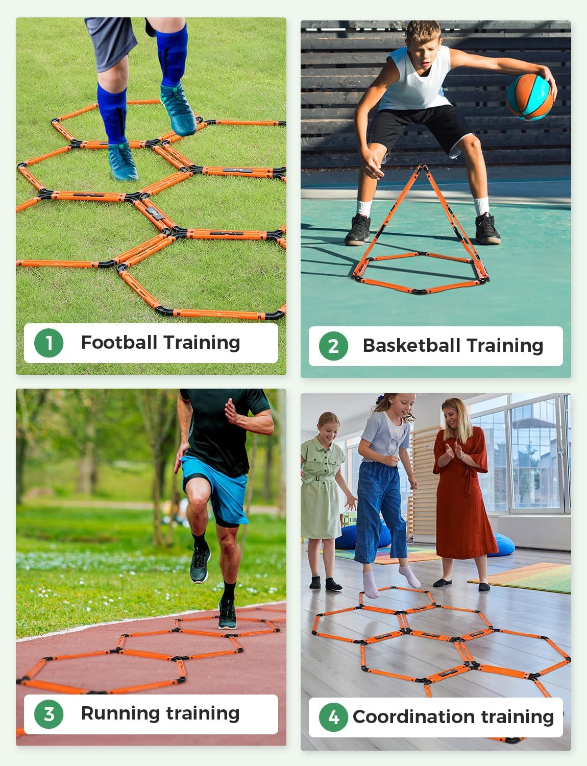 Hex Agility Rings Speed Rings with Carrying Bag 6 Set Portable Hexagon Rings, Agility Ladder for Agility Footwork Training