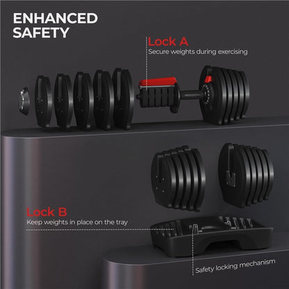 Adjustable Dumbbells Set 28LB/40LB/52.5LB/90LB, Fast Adjust Weight Set Pair