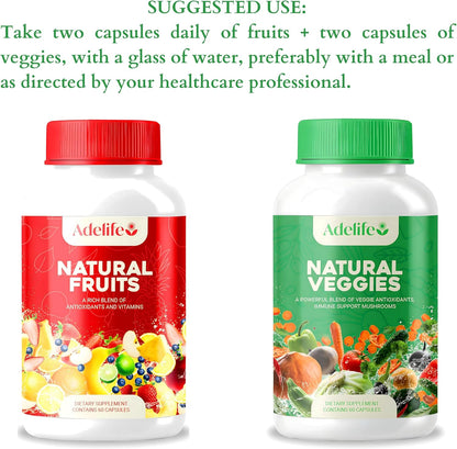 Fruit and Veggies Dietary Supplement, Total 120 Capsules, Earth Energy Fruits and Vegetables, Daily Vitamins, Super Fruits and Veggies Supplements, Vegetable Supplements for Adults,Made in USA