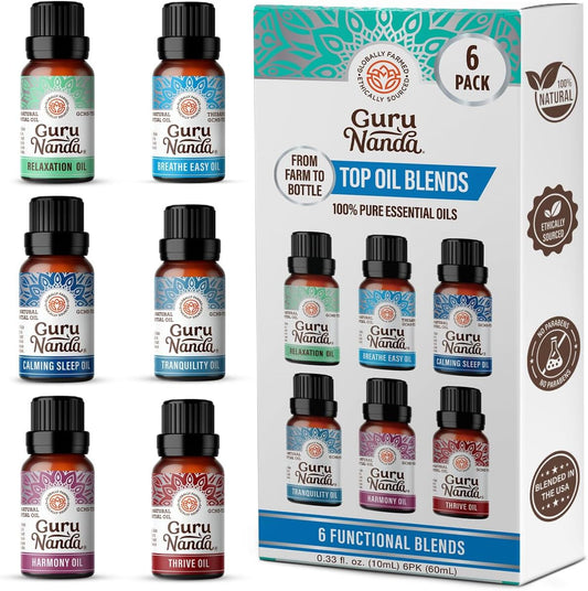 Essential Oil Blends (Set of 6) - Natural Essential Oil Set, Aromatherapy Oil Blends for Diffusers - Breathe Easy, Tranquility, Harmony, Calming Sleep, Relaxation & Thrive