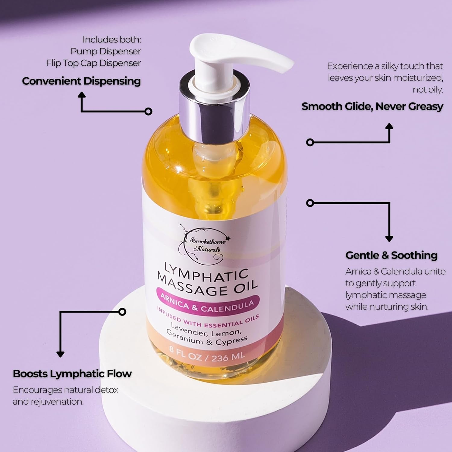 Lymphatic Massage Oil for Massage Therapy & Natural Lymphatic Drainage | Premium Quality with Arnica & Lavender Oil | for Post Surgery Recovery & Detox | 8Oz by
