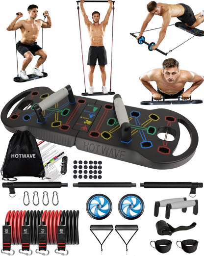 Portable Exercise Equipment with 16 Gym Accessories.20 in 1 Push up Board Fitness,Resistance Bands with Ab Roller Wheel,Full Body Workout at Home