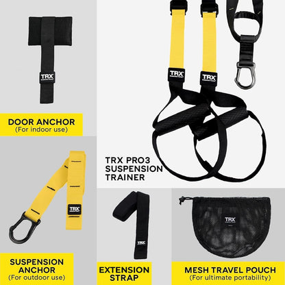 PRO3 Suspension Trainer System, Durable Design for Cross-Training, Weight Training, HIIT Training & Cardio, Includes 3 Anchor Solutions for Indoor & Outdoor Home Gyms