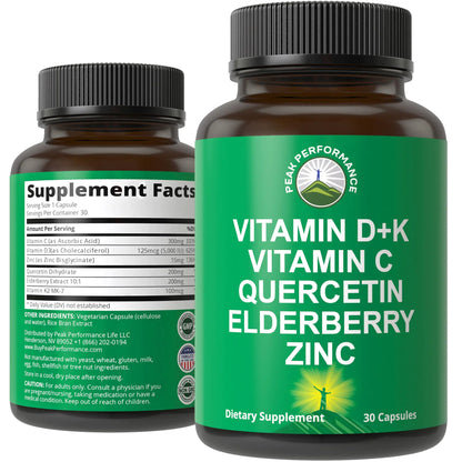 Immune Support Supplement with 6 Top Ingredients. Vitamin D3 K2 + Vitamin C + Elderberry + Zinc + Quercetin. Includes 5000 IU Vitamin D. Zinc 15mg. Immunity Capsules. Supplements for Women and Men