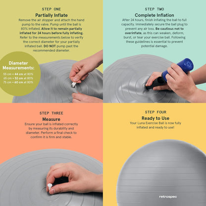 Luna Exercise Ball, Base & Pump/Ball & Pump with Anti-Burst Material - Fitness Gym Swiss Ball - Perfect for Balance, Stability, Yoga, Pilates, Pregnancy & Birthing