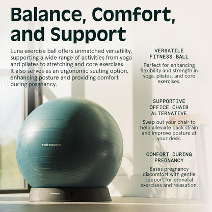 Luna Exercise Ball, Base & Pump/Ball & Pump with Anti-Burst Material - Fitness Gym Swiss Ball - Perfect for Balance, Stability, Yoga, Pilates, Pregnancy & Birthing