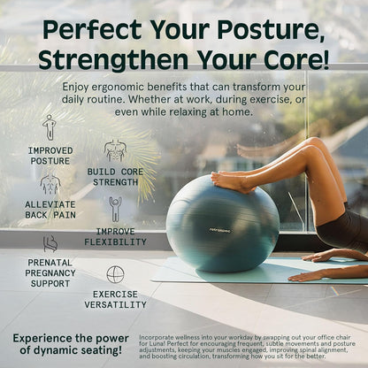 Luna Exercise Ball, Base & Pump/Ball & Pump with Anti-Burst Material - Fitness Gym Swiss Ball - Perfect for Balance, Stability, Yoga, Pilates, Pregnancy & Birthing