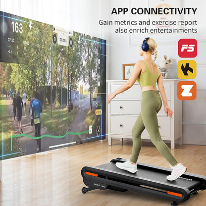 Walking Pad Treadmill with Auto Incline 6 Levels 12% - 18"X43" Wide Full Deck under Desk Treadmill for Home Office, Upright Stand Space-Saving, 350Lbs Capacity Heavy Duty, APP & Double Frame