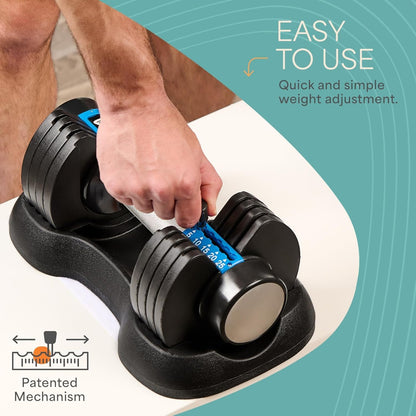 Adjustable Dumbbells Set - 5In1-15Lb 25Lb 43Lb 55Lb Weights Set & Single with Rack - Quick Adjust, Secure Grip - Compact Hand Weights for Men Women Home Gym