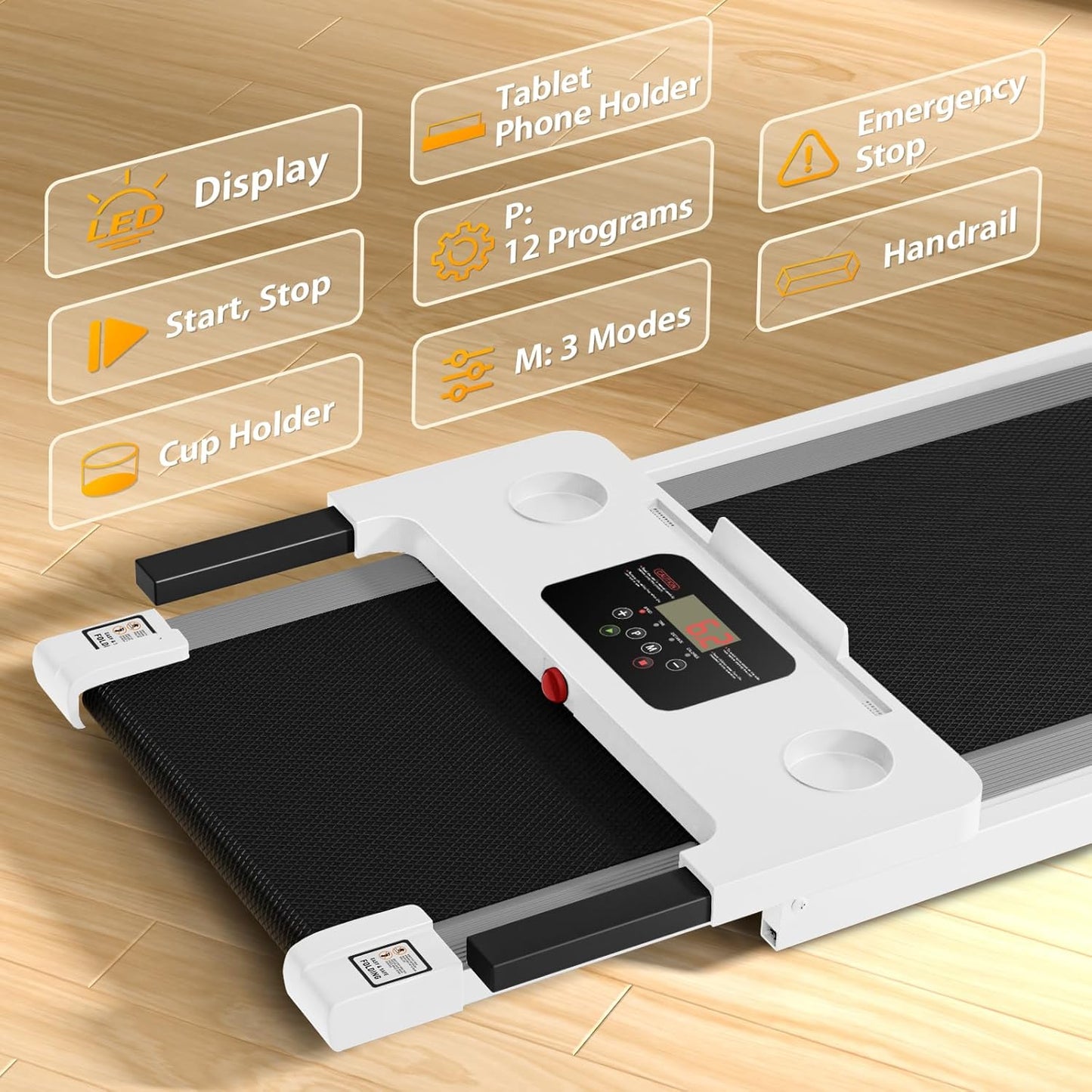 Portable Foldable Treadmills for Home, Small Folding Treadmill for Home Office with 300 LBS Capacity, Walking Running Exercise Electric Compact Treadmill with LED Display
