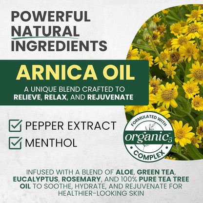 Sore Muscle Massage Oil for Massage Therapy | Arnica, Eucalyptus & Tea Tree Oil Blend for Deep Muscle Relief & Recovery, Softens Skin & anti Cellulite Care – Professional & Home Use (2-Pack)