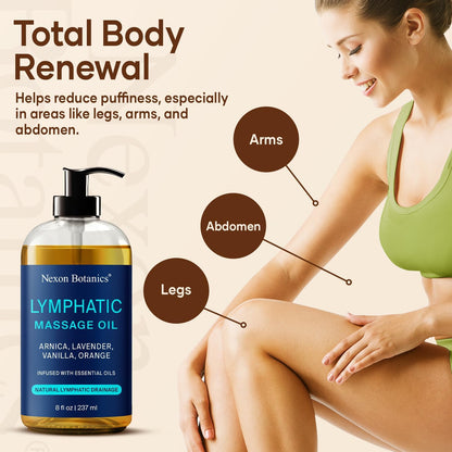 Lymphatic Drainage Massage Oil 8 Fl Oz - Facial Lymphatic Massage - Relaxes Muscles & Reduces Puffiness - Arnica, Lavender, Vanilla & Orange -