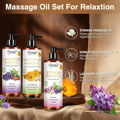 Fathers Day Gift for Husband, Body Massage Oil for Massage Therapy Kit, Lilac, Lavender, Sore Muscle Arnica Oil with Massage Roller Ball, Relaxing Massage Oils for Date Night